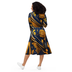 All-over print long sleeve midi dress designer collection