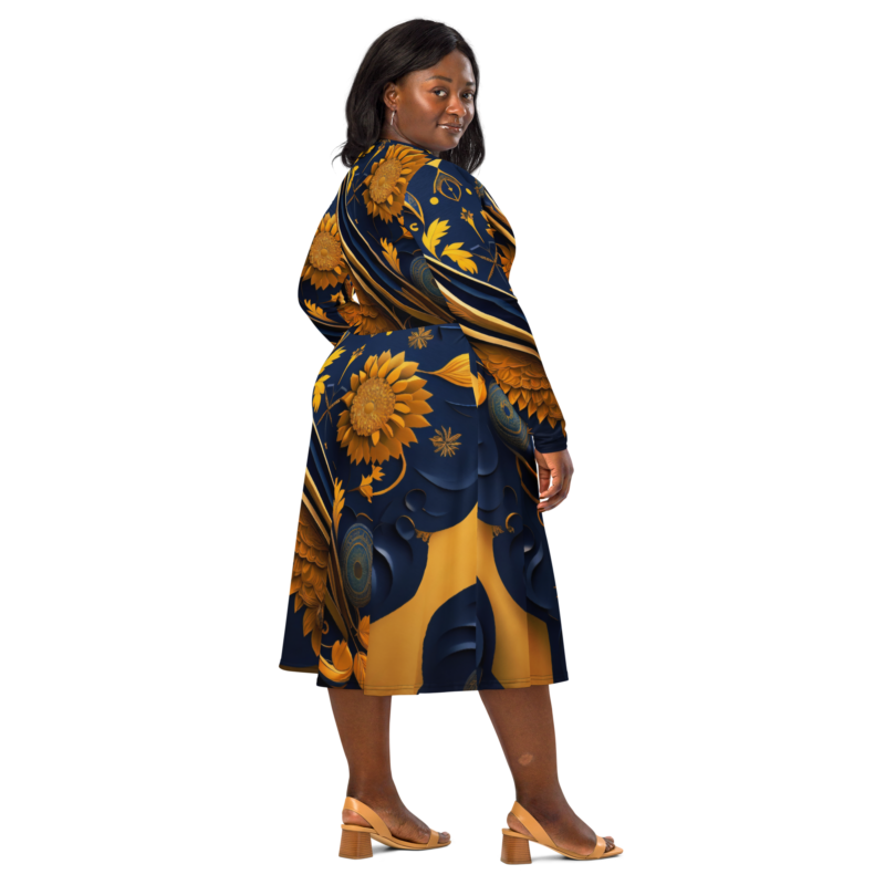 All-over print long sleeve midi dress designer collection