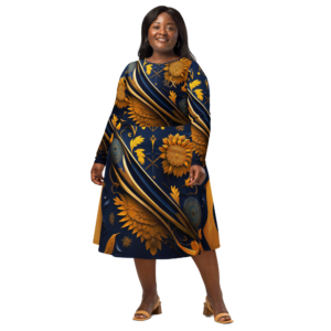 All-over print long sleeve midi dress designer collection