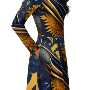 All-over print long sleeve midi dress designer collection