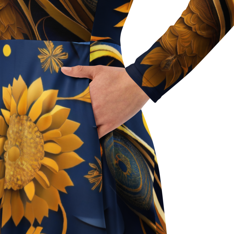 All-over print long sleeve midi dress designer collection