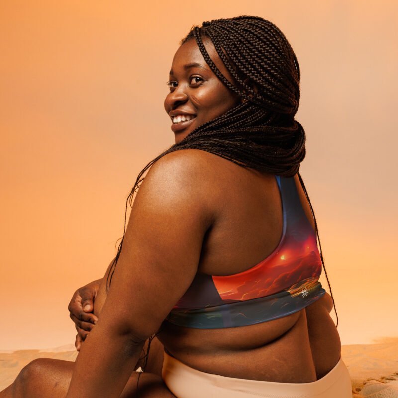 All-Over Print Designer Longline Sports Bra by Hazelglow