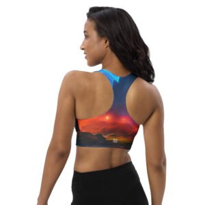All-Over Print Designer Longline Sports Bra by Hazelglow