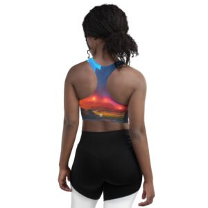 All-Over Print Designer Longline Sports Bra by Hazelglow