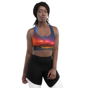 All-Over Print Designer Longline Sports Bra by Hazelglow