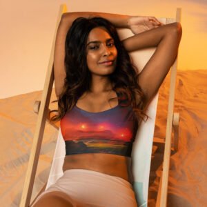 All-Over Print Designer Longline Sports Bra by Hazelglow
