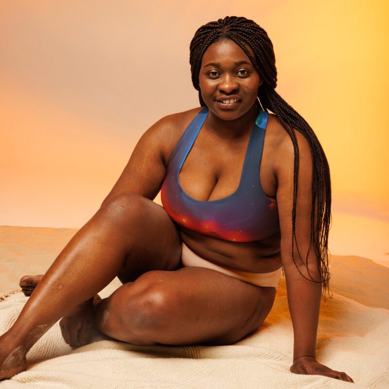 All-Over Print Designer Longline Sports Bra by Hazelglow