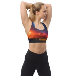All-Over Print Designer Longline Sports Bra by Hazelglow