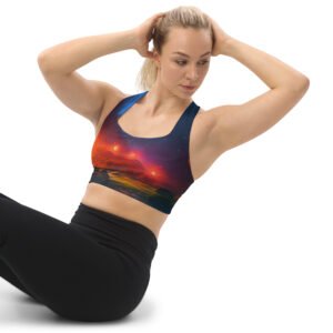 All-Over Print Designer Longline Sports Bra by Hazelglow