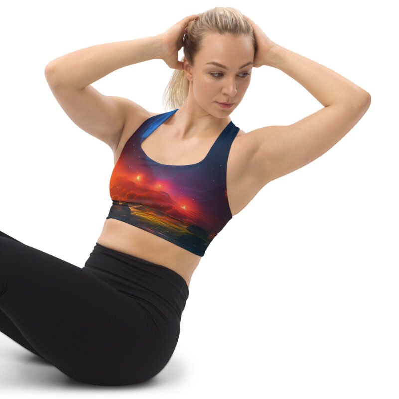 All-Over Print Designer Longline Sports Bra by Hazelglow