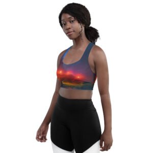 All-Over Print Designer Longline Sports Bra by Hazelglow