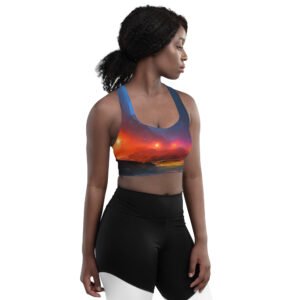 All-Over Print Designer Longline Sports Bra by Hazelglow