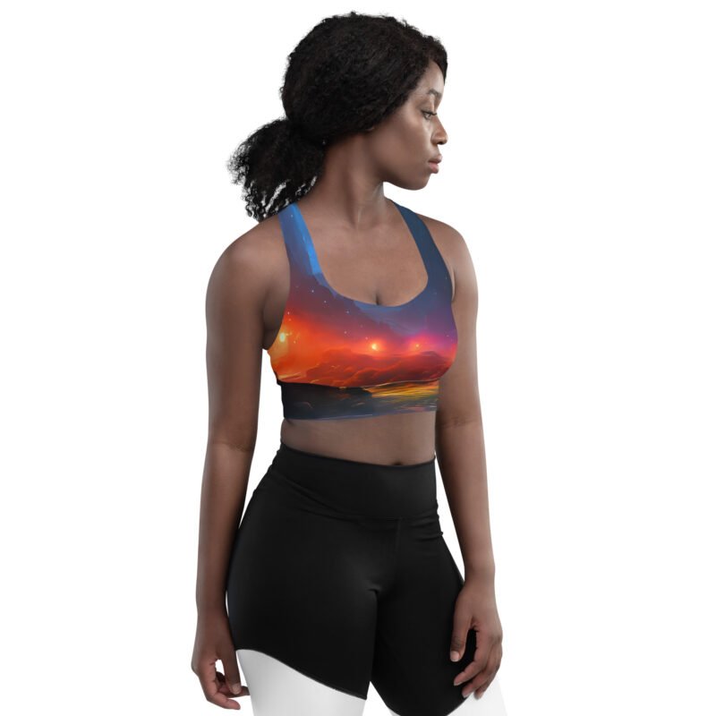 All-Over Print Designer Longline Sports Bra by Hazelglow
